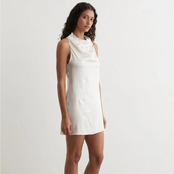 Paloma Wool Nolita Embroidered Silk Mini Dress Ecru Size Medium NWOT - Picture 2 of 8
